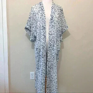 Rachel Zoe sheer white and blue flower chiffon long kimono